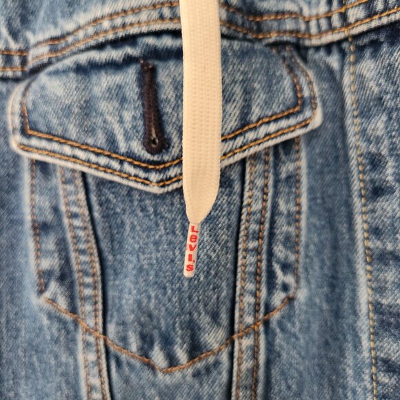 Levis Hybrid Hoodie Trucker Jacket Mens Large L Blue Gray 100% Cotton Denim EUC - Picture 4 of 8
